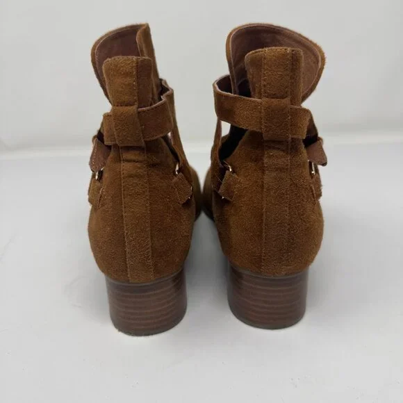 Jeffrey Campbell x Free People Tan Brown Suede Ankle Boots Gold Buckle Size 9 - Picture 3 of 7